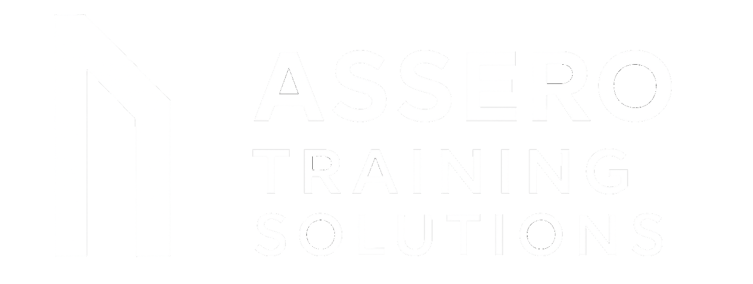 Assero Training Solutions logo featuring a stylized 'A' symbol next to the company name in white text on a black background.